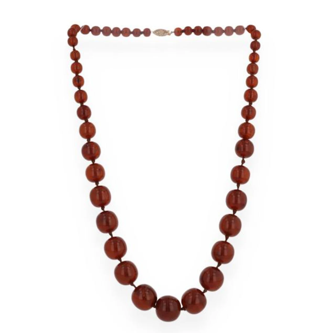 Gold and Graduated Amber Bead Necklace