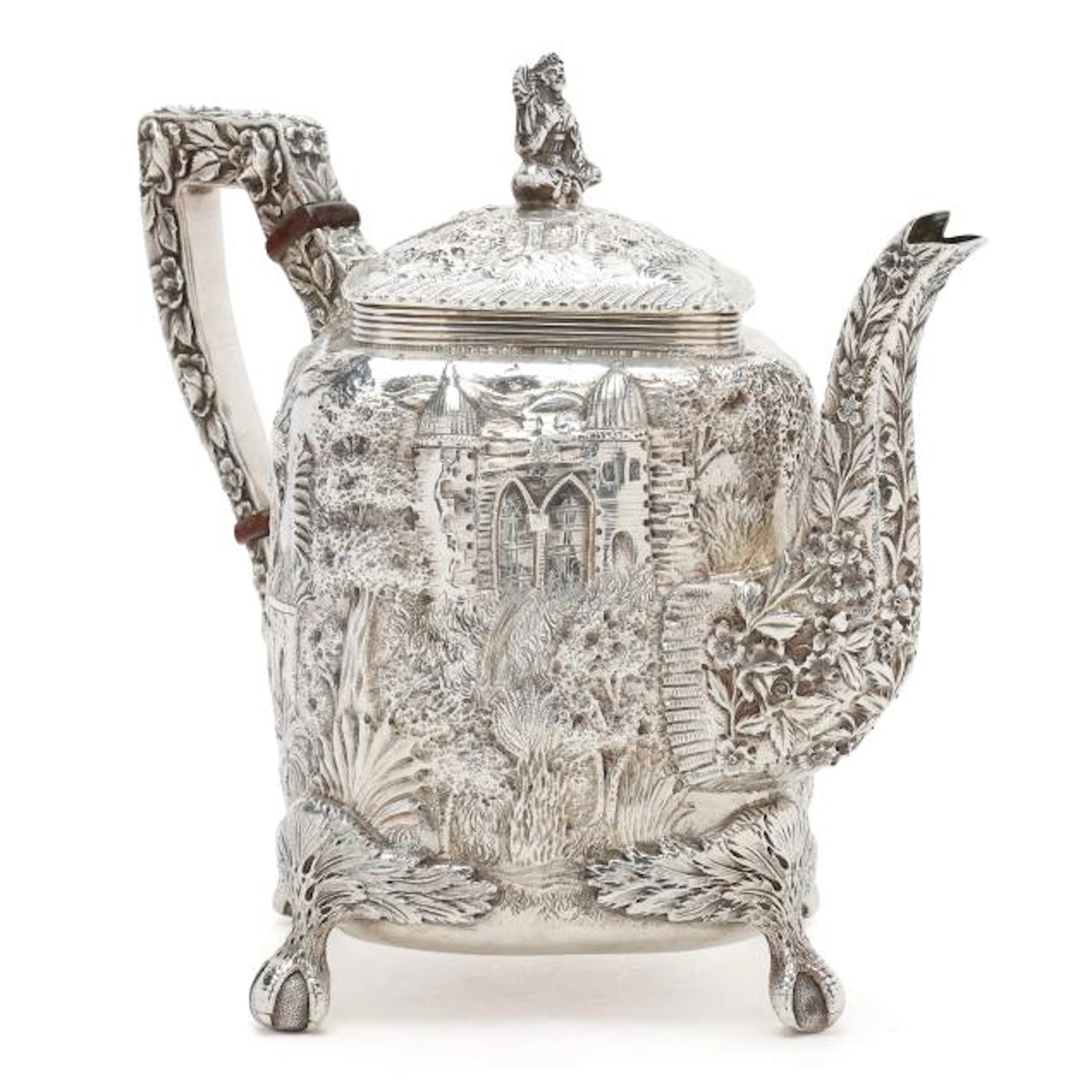 Heer-Schofield Co. Sterling Silver Repousse Landscape Teapot
