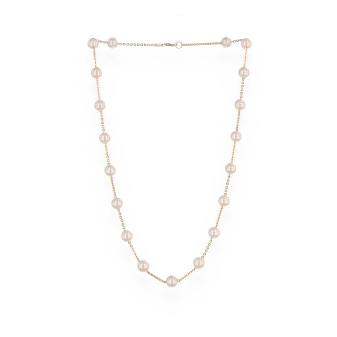 Gold and Pearl Station Necklace