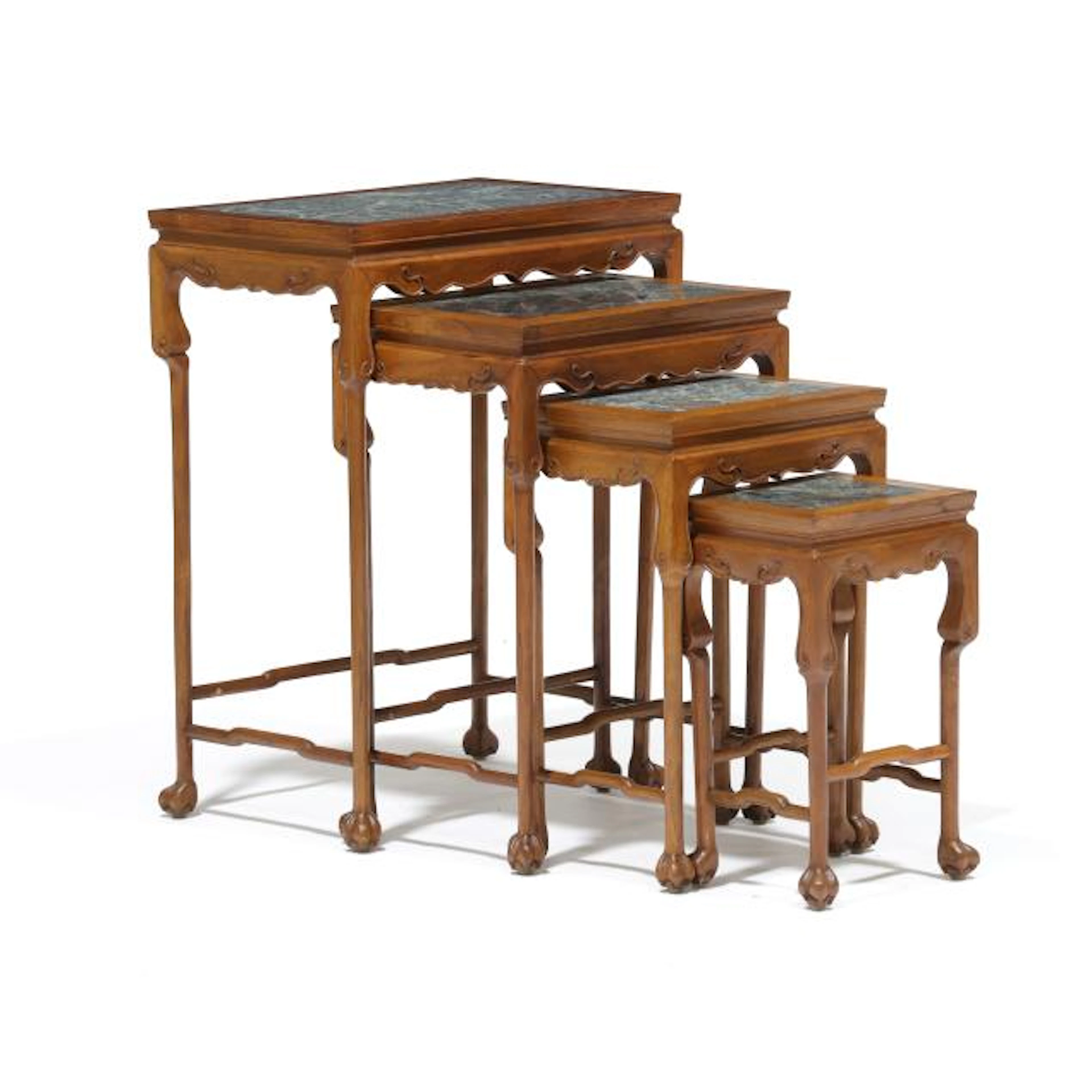 Nest of Four Chinese Hardwood Marble Top Tables