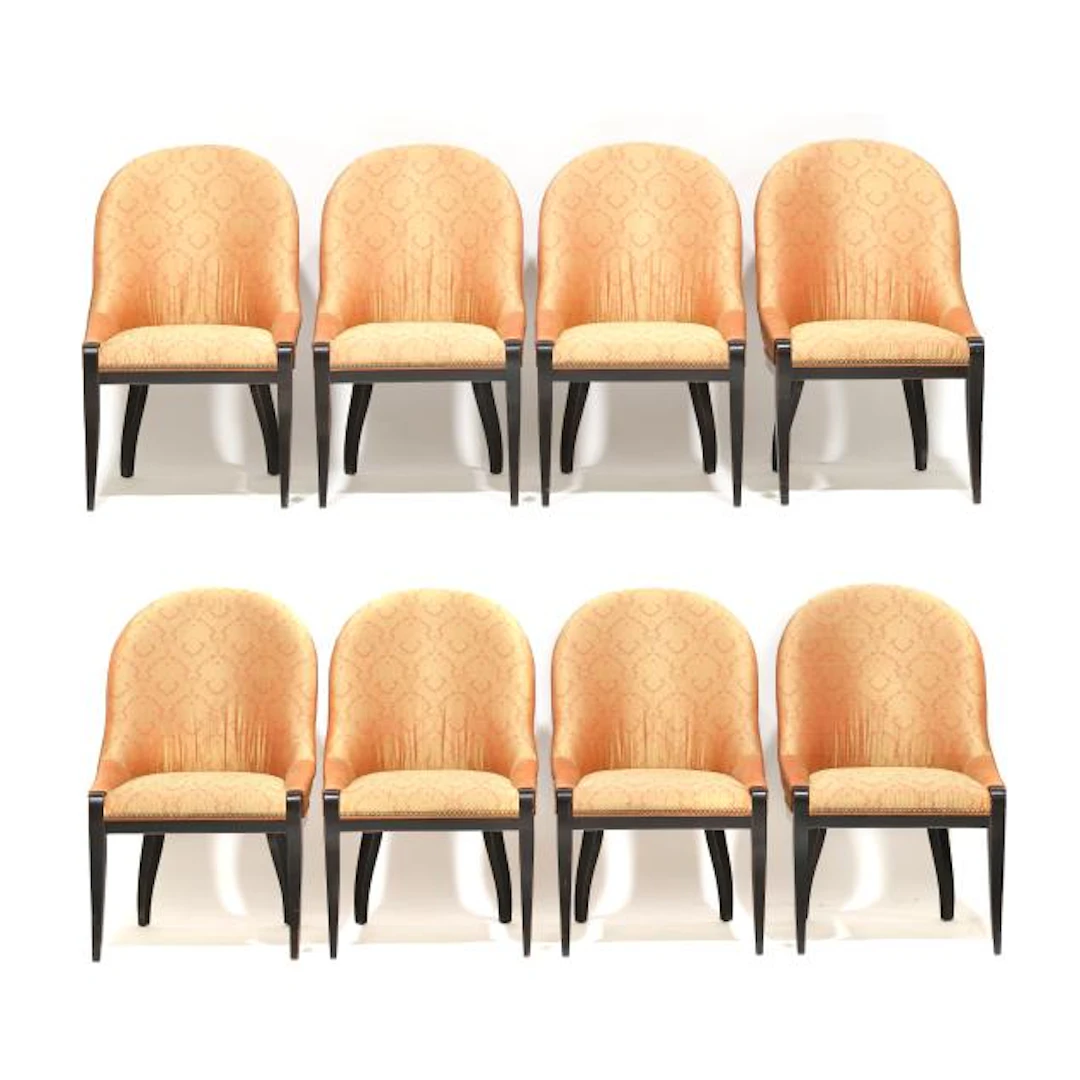 Set of Eight Swaim Over Upholstered Dining Chairs
