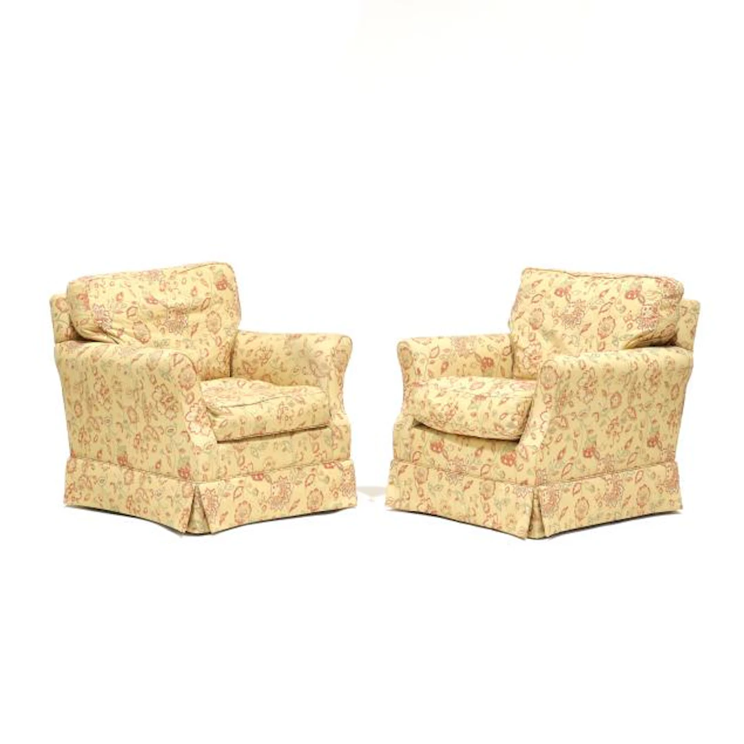JM Paquet, Pair of Yellow Upholstered Club Chairs