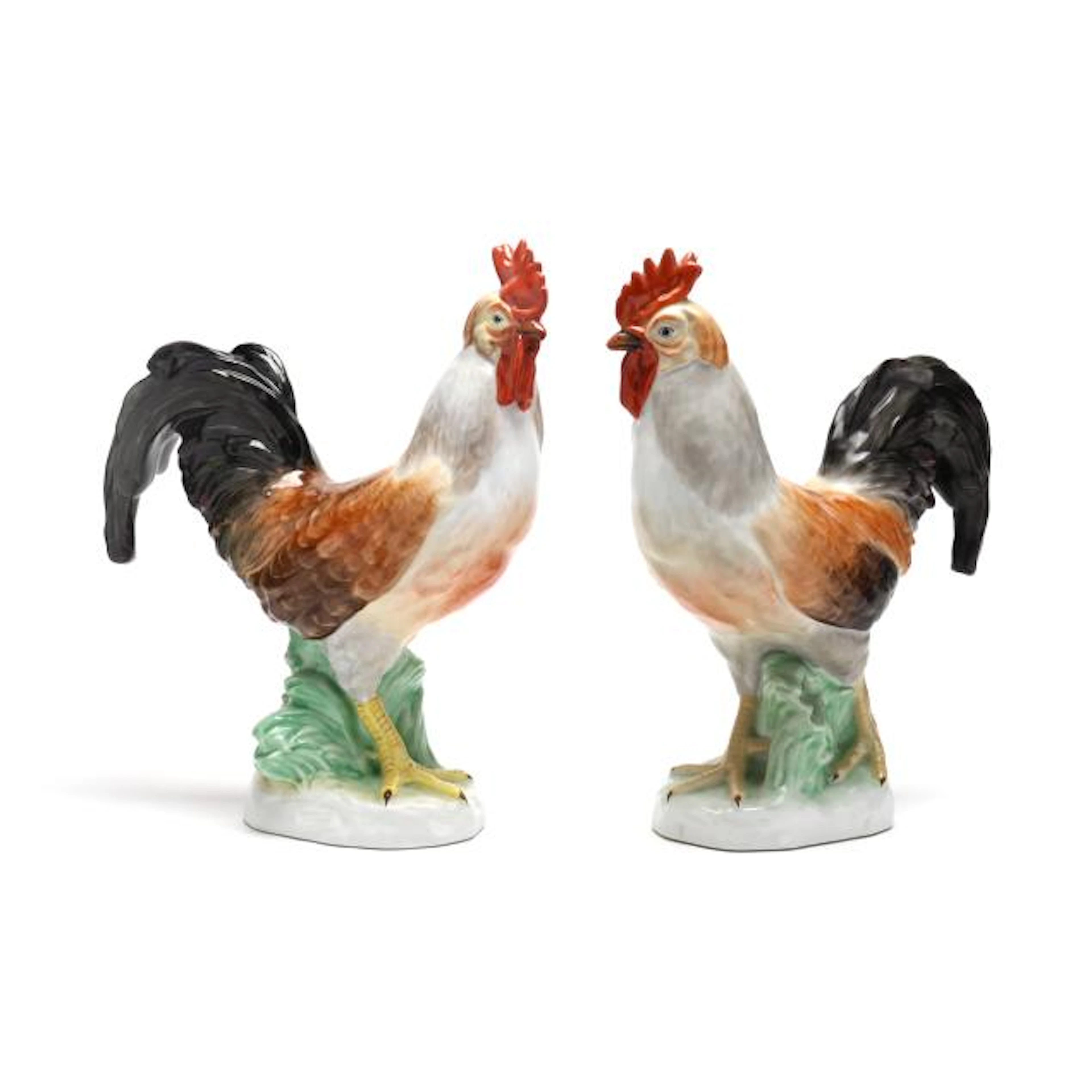 A Pair of Large Herend Natural Roosters