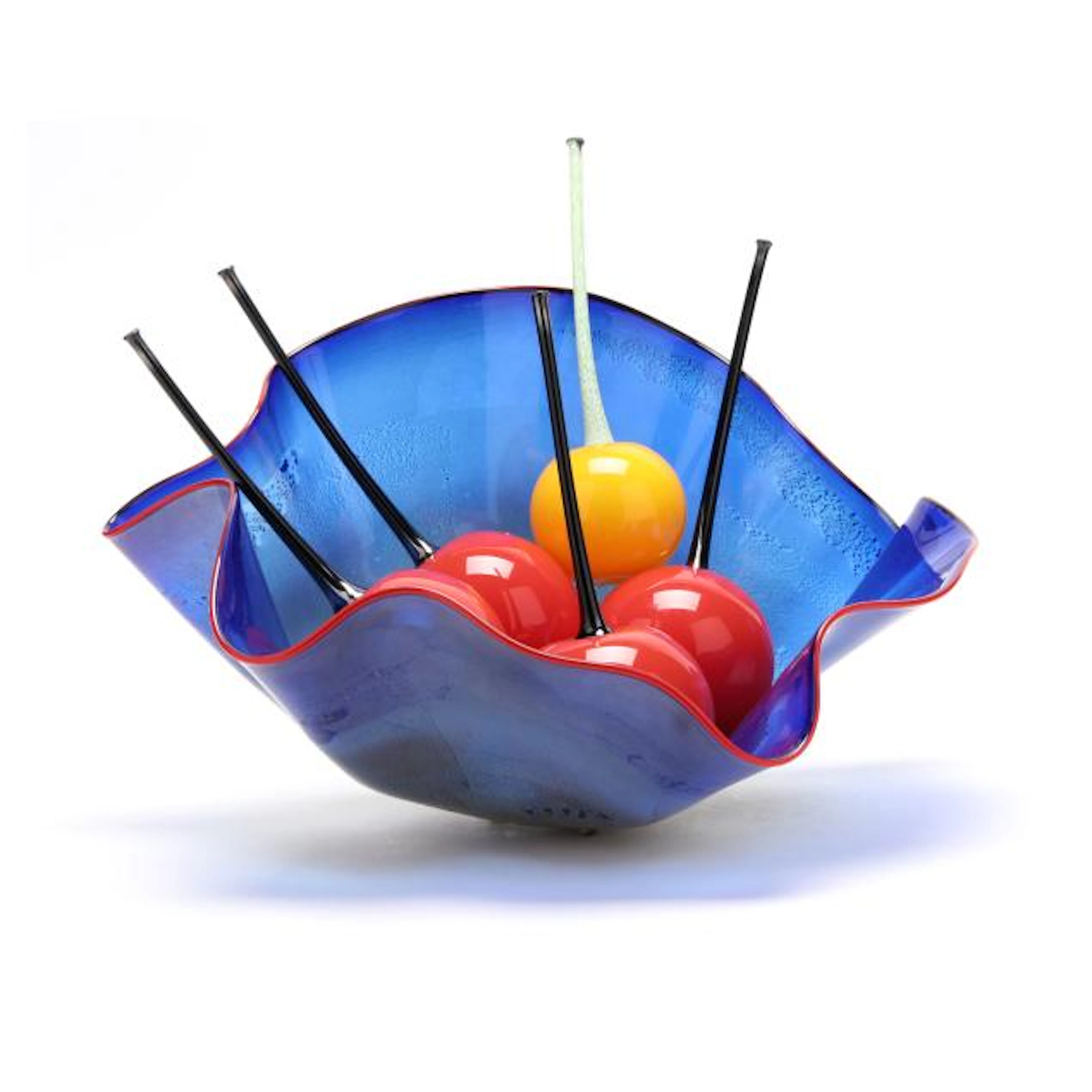 Richard "Dick" Huss (American, b. 1946), Oversized Art Glass Cherries and Bowl