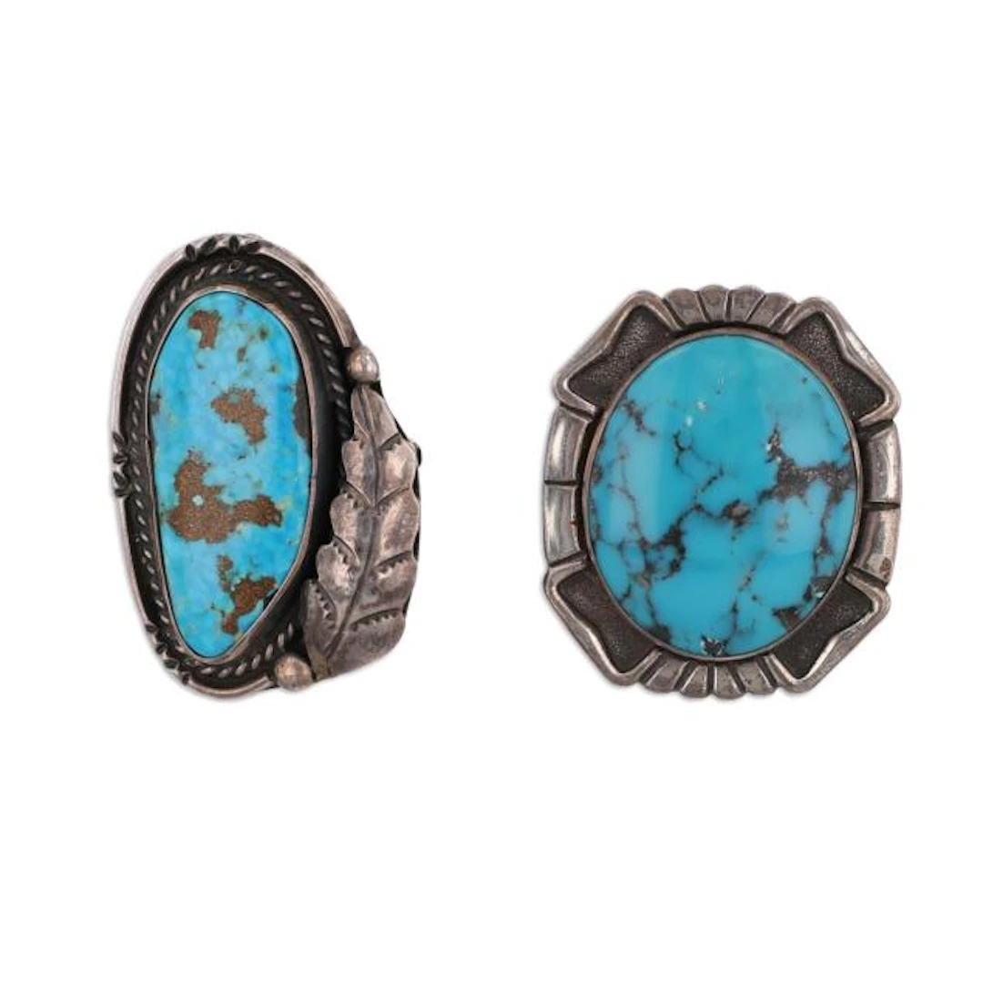 Two Silver and Turquoise Brooches