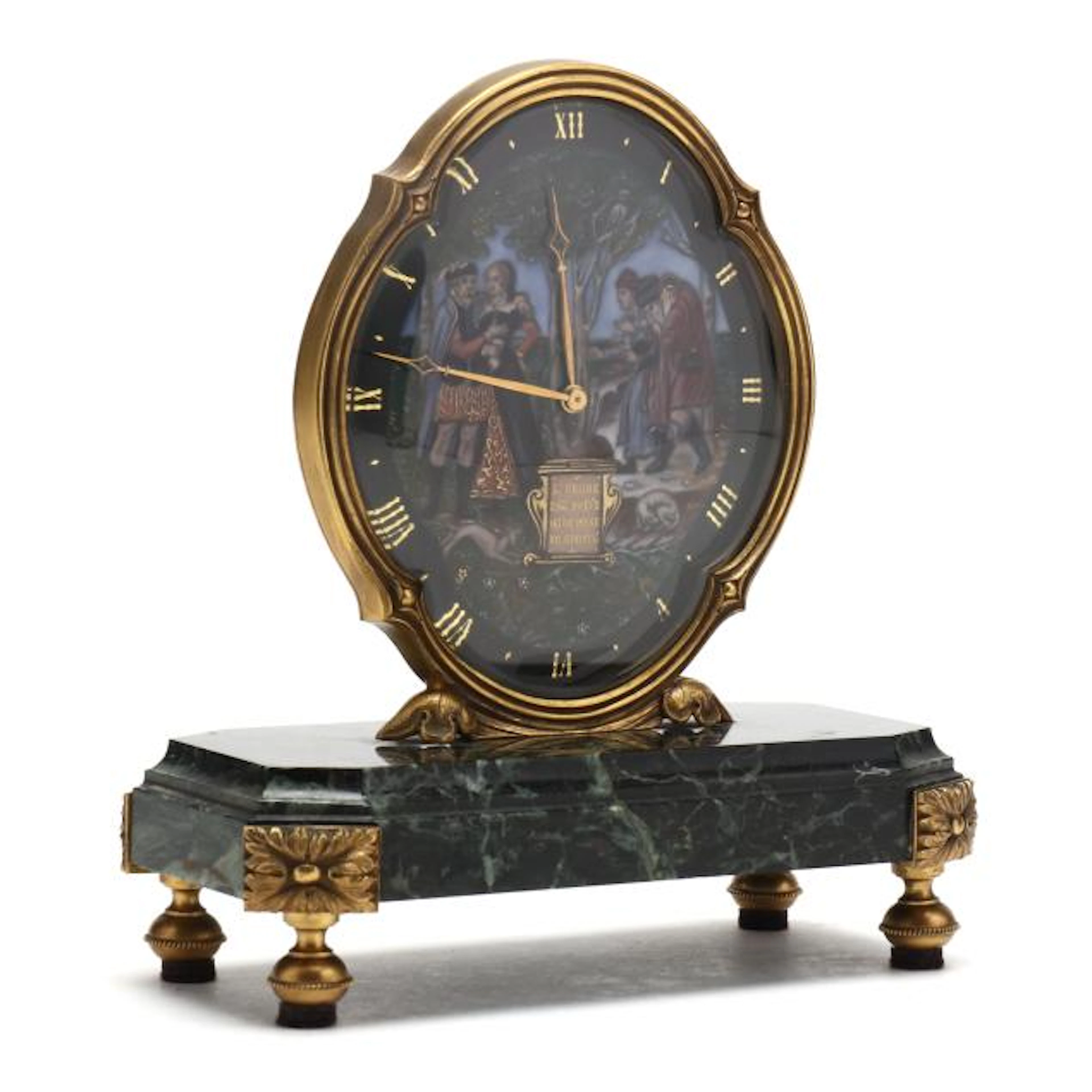"Ages of Life" Enamel and Ormolu Eight Days Table Clock, Henri Blanc, Geneve