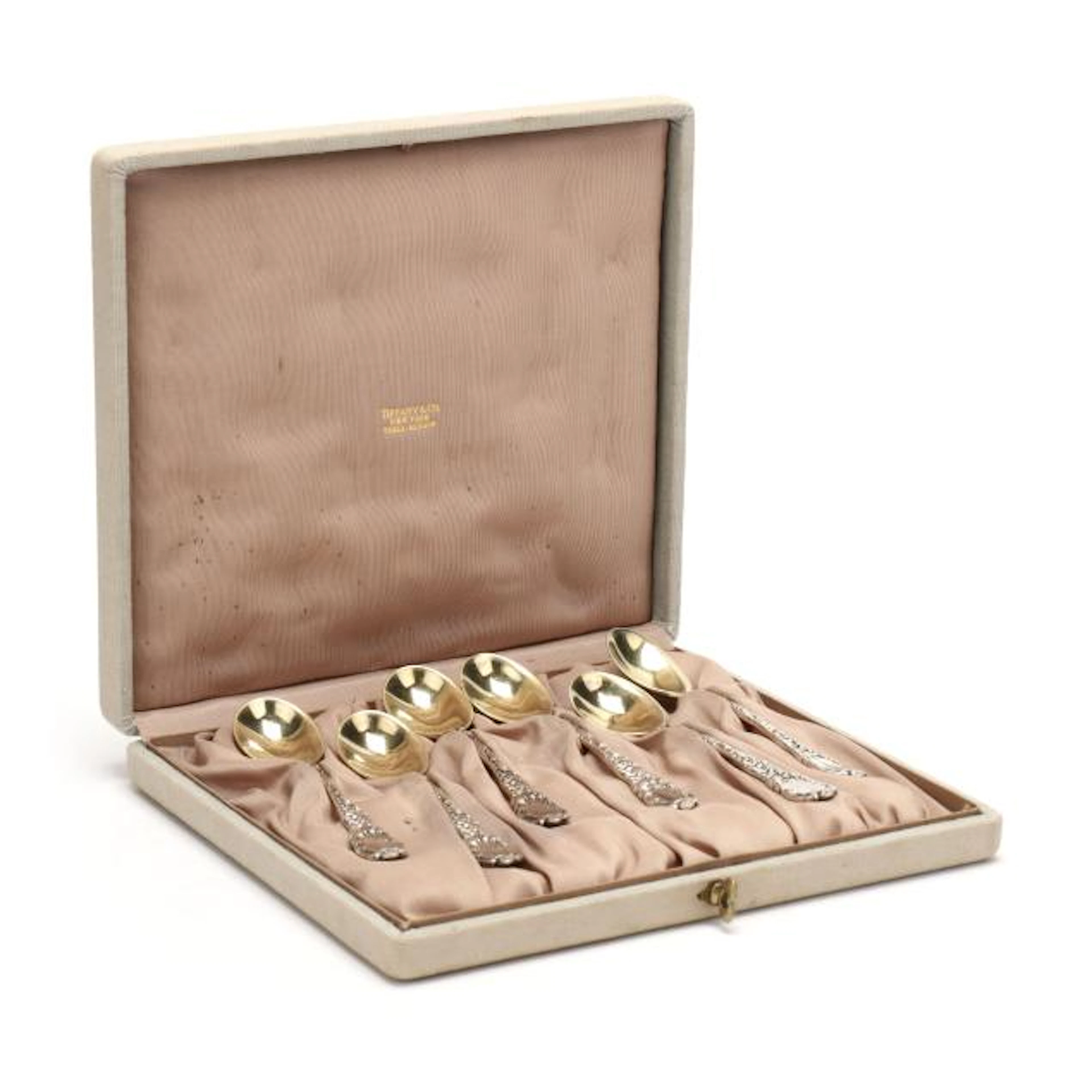 Cased Set of Six Tiffany & Co. Chrysanthemum Sterling Silver Ice Cream Spoons