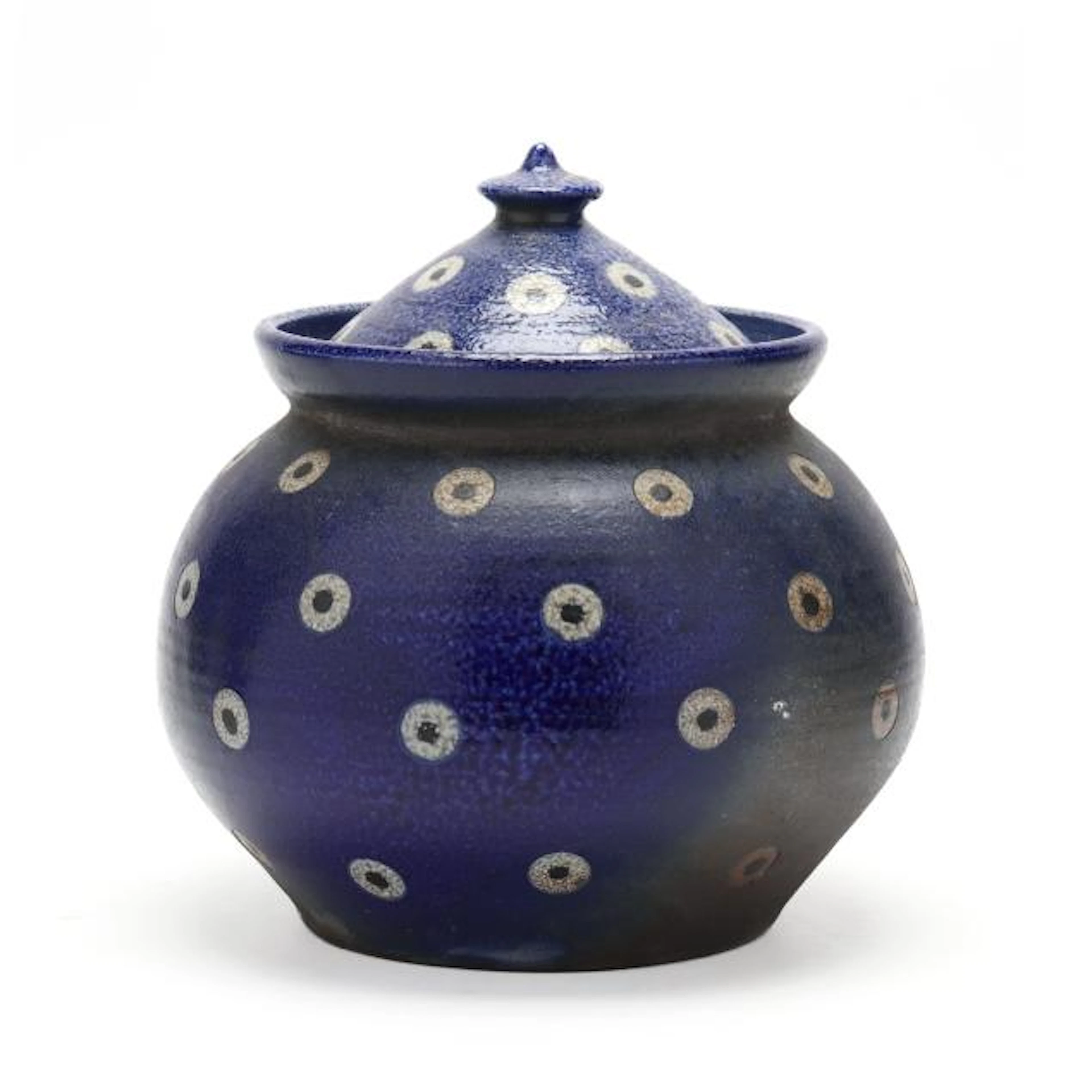 Fred Johnston (Seagrove, NC), Cobalt Polka Dot Pottery Jar
