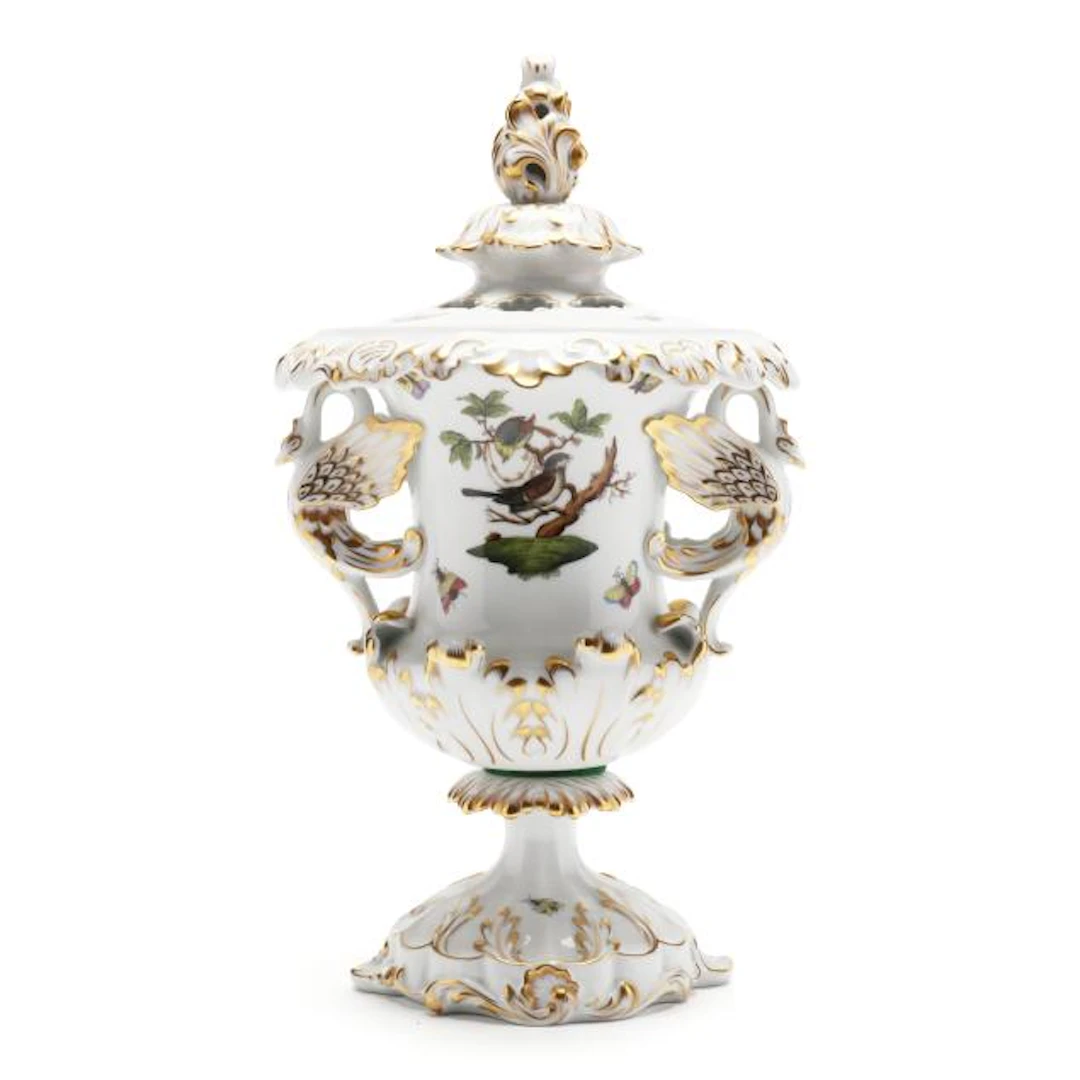 Herend Rothschild Bird Vase with Dragon Handles