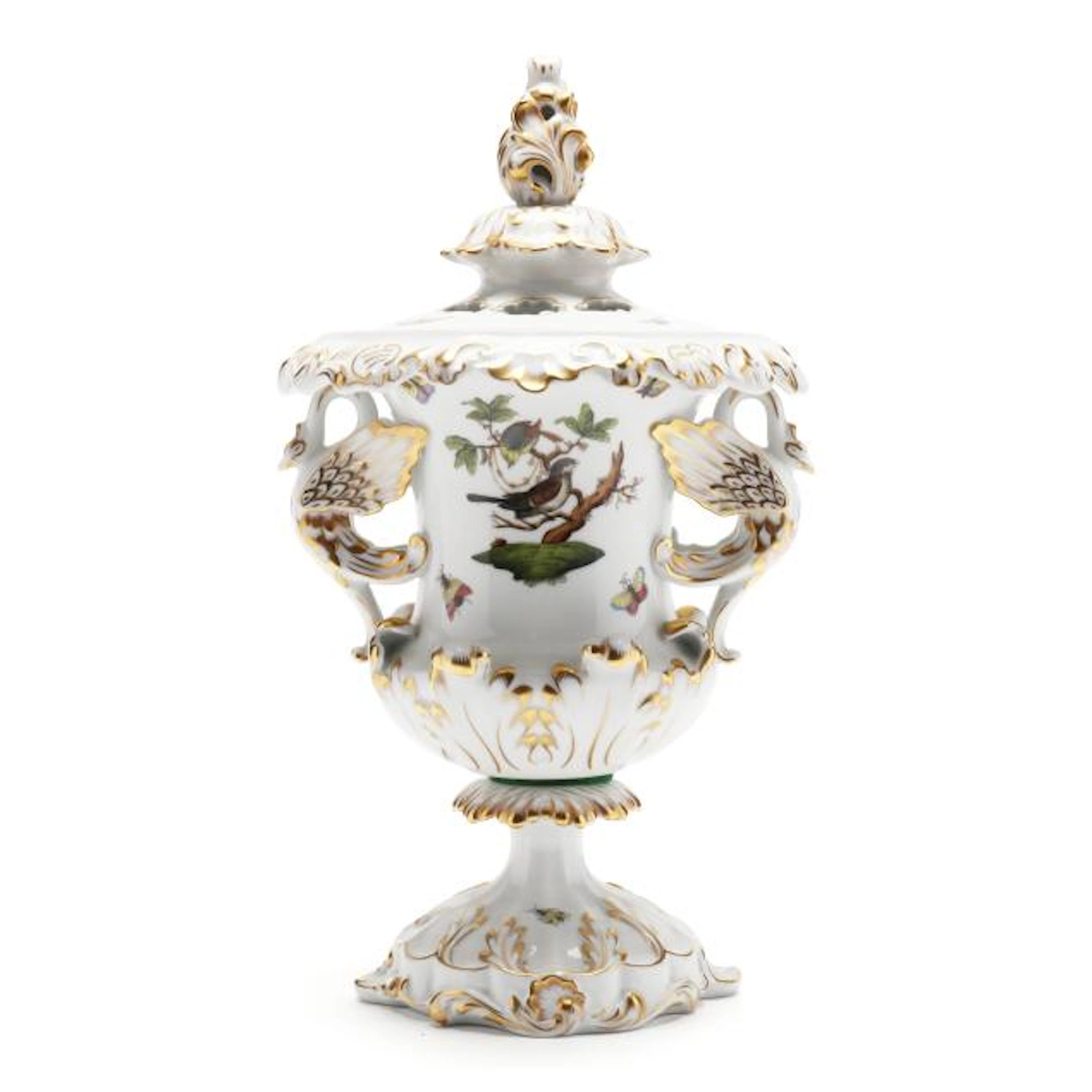 Herend Rothschild Bird Vase with Dragon Handles