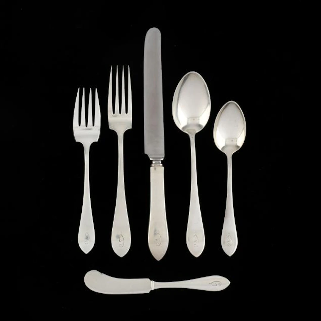Assembled Pointed Antique Sterling Silver Flatware Service