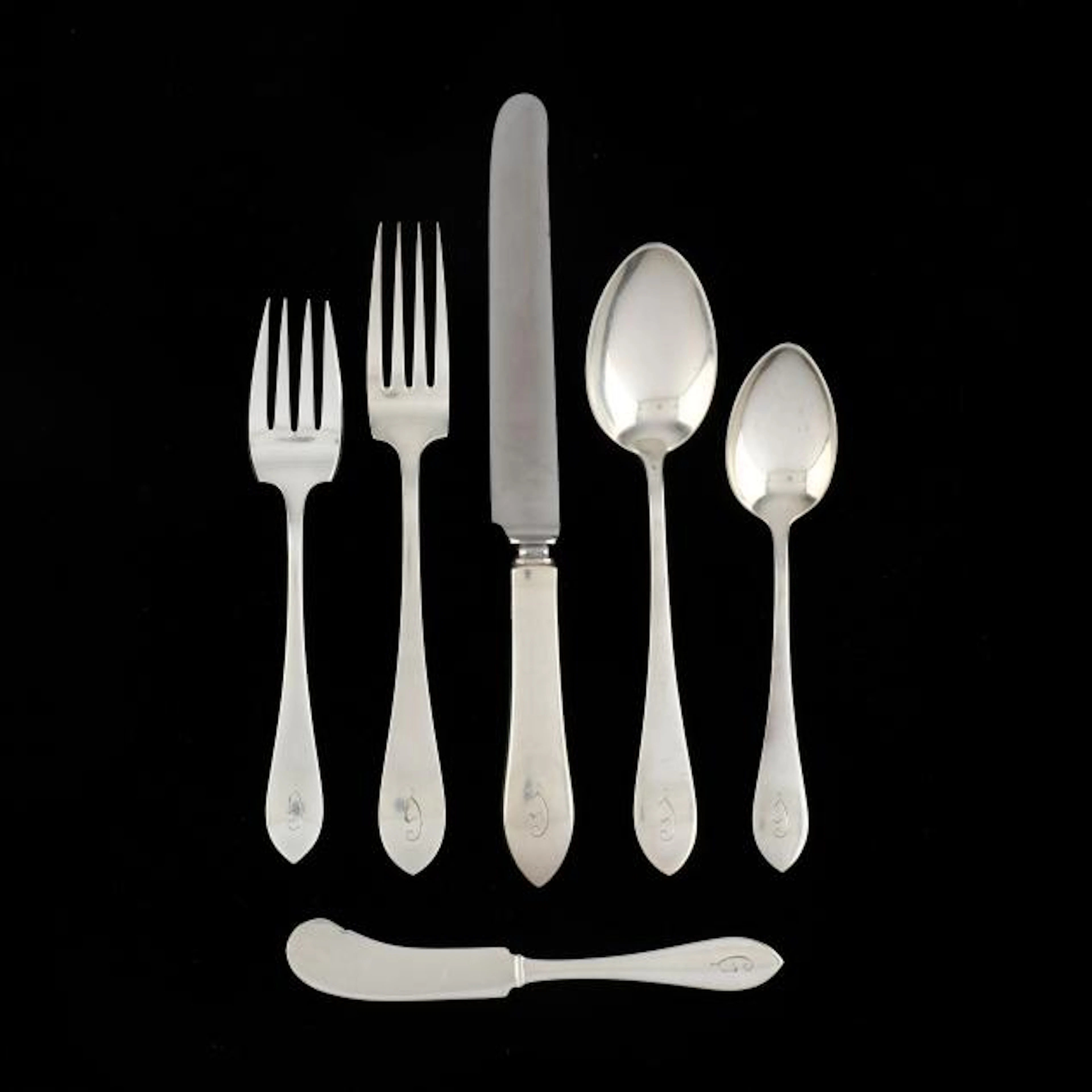 Assembled Pointed Antique Sterling Silver Flatware Service