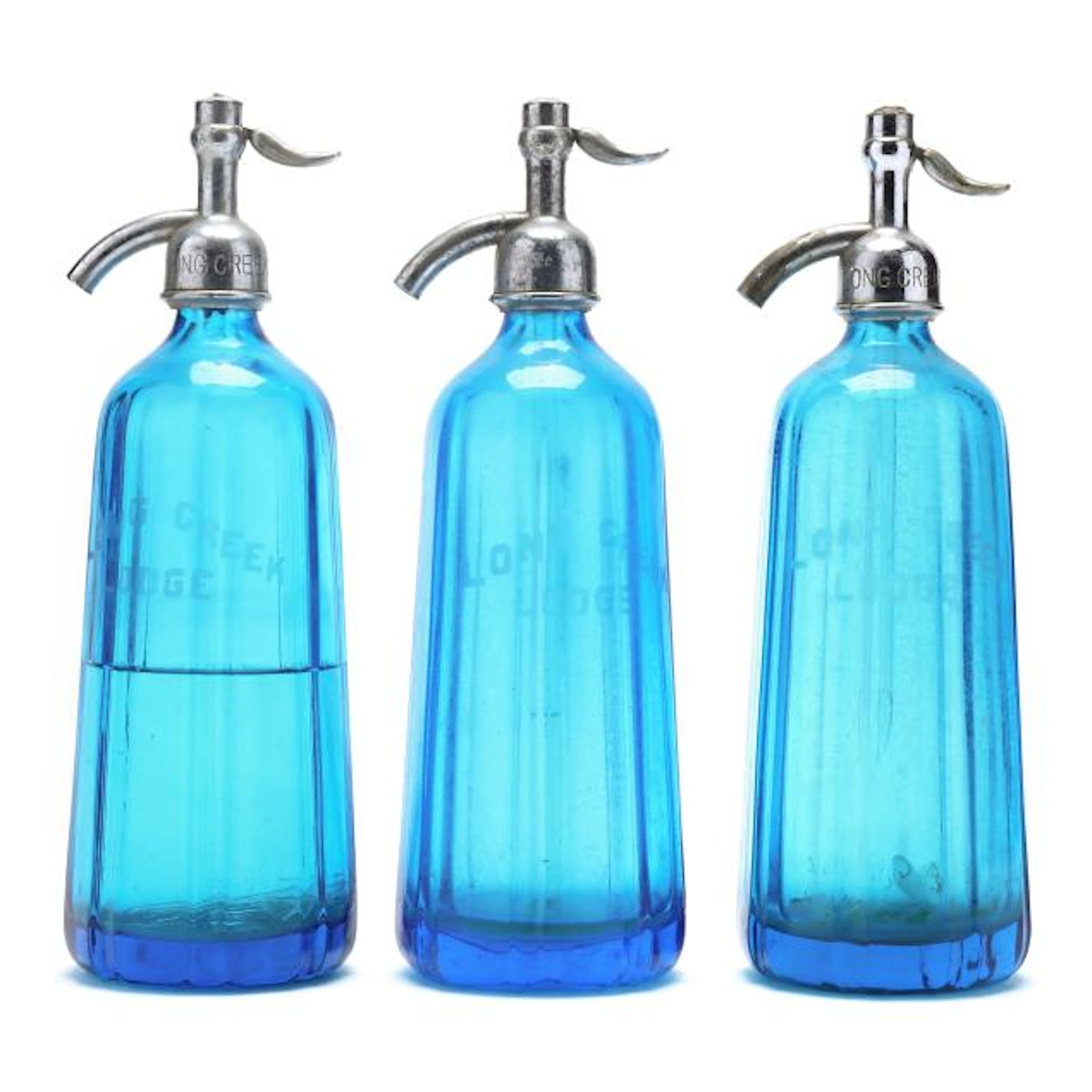 Three Vintage Selzer Bottles Advertising Long Creek Lodge