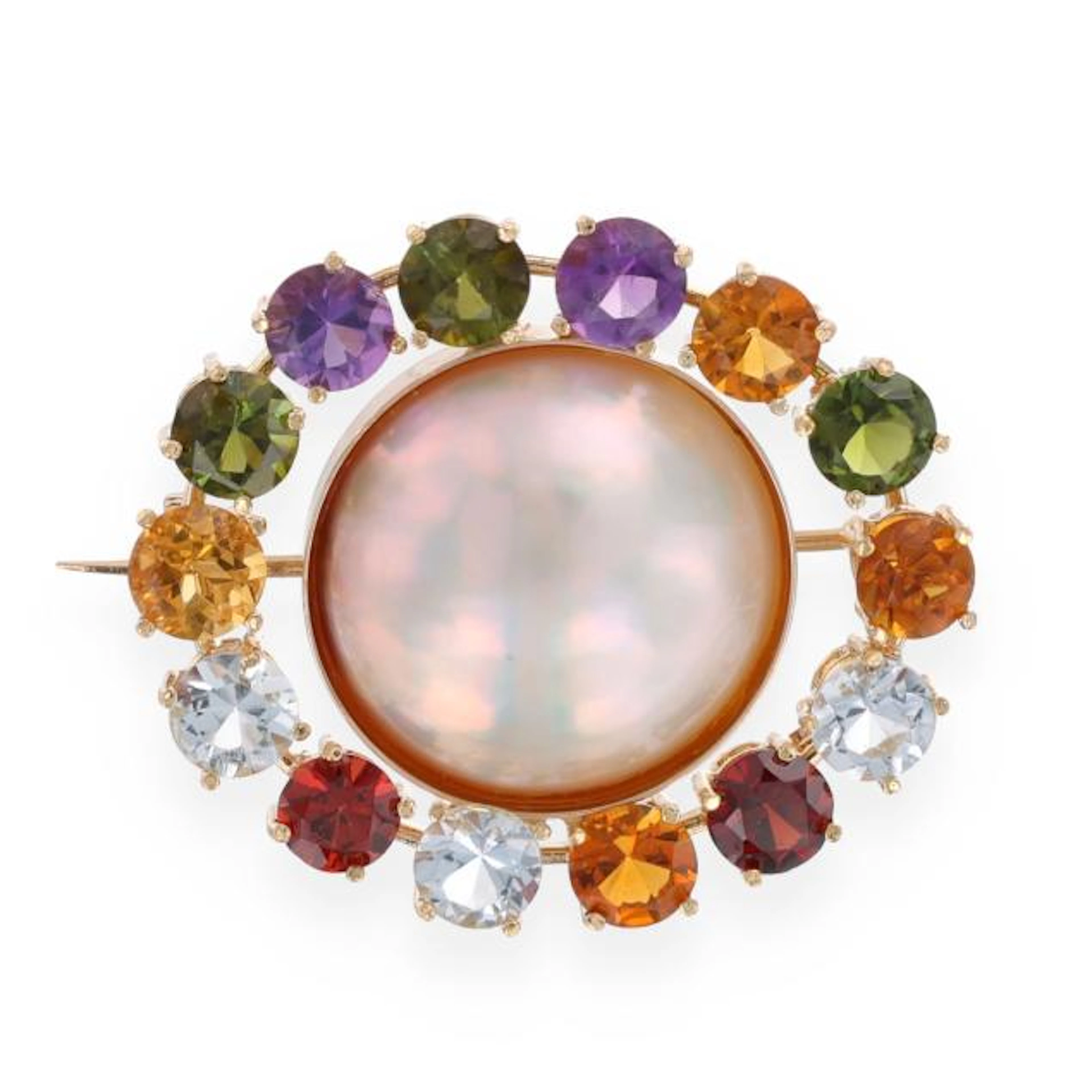 Gold, Mabé Pearl, and Gem-Set Brooch
