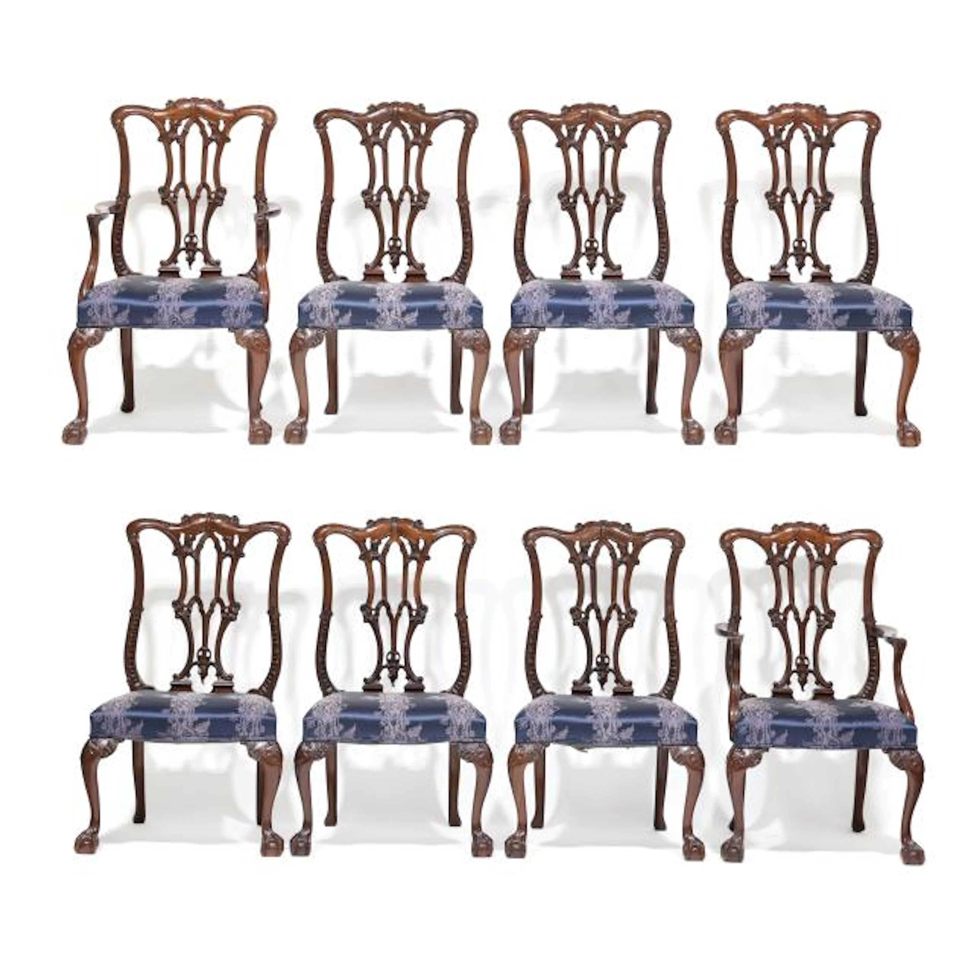 Set of Eight Carved Mahogany Chippendale Style Dining Chairs