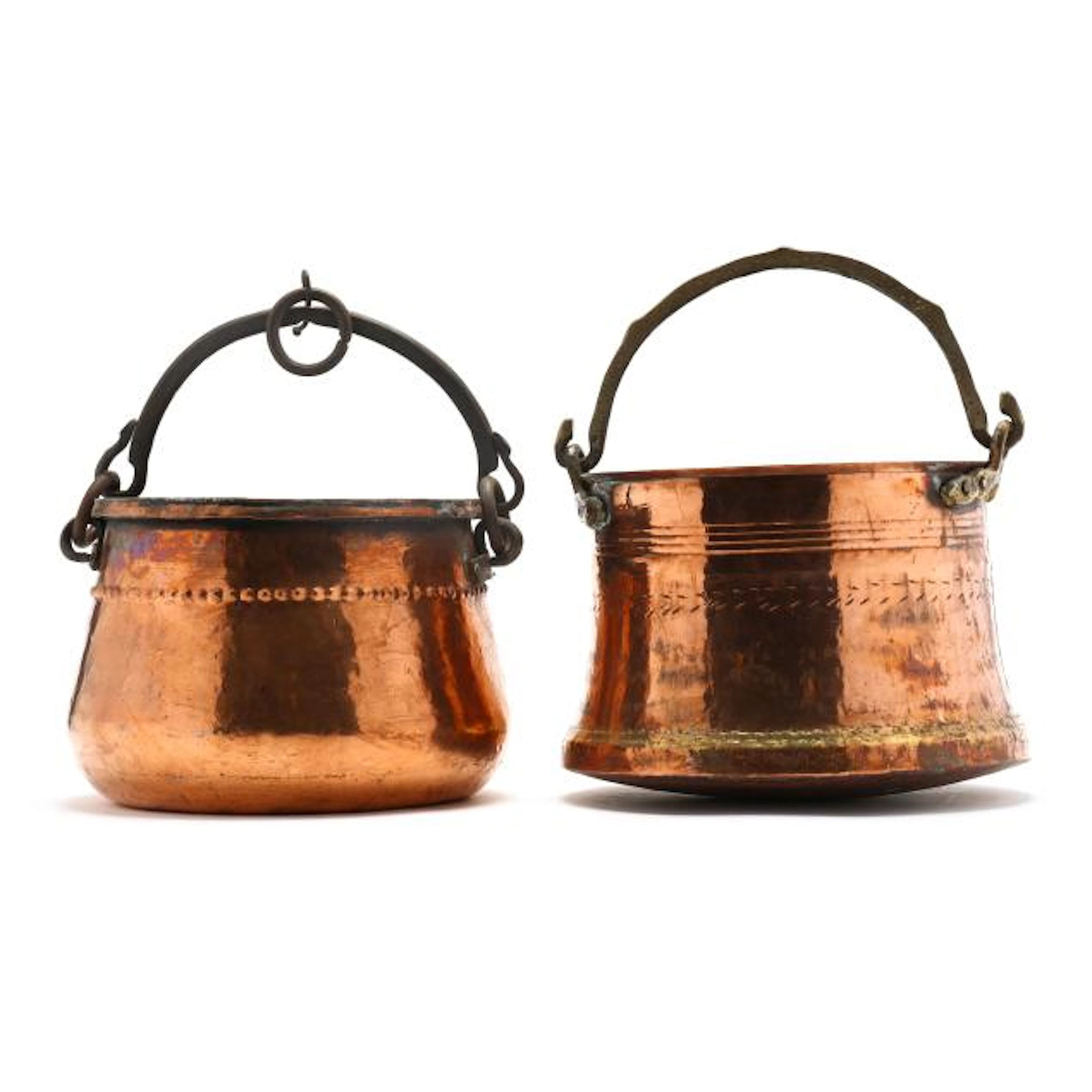 Two Vintage Hammered Copper Buckets