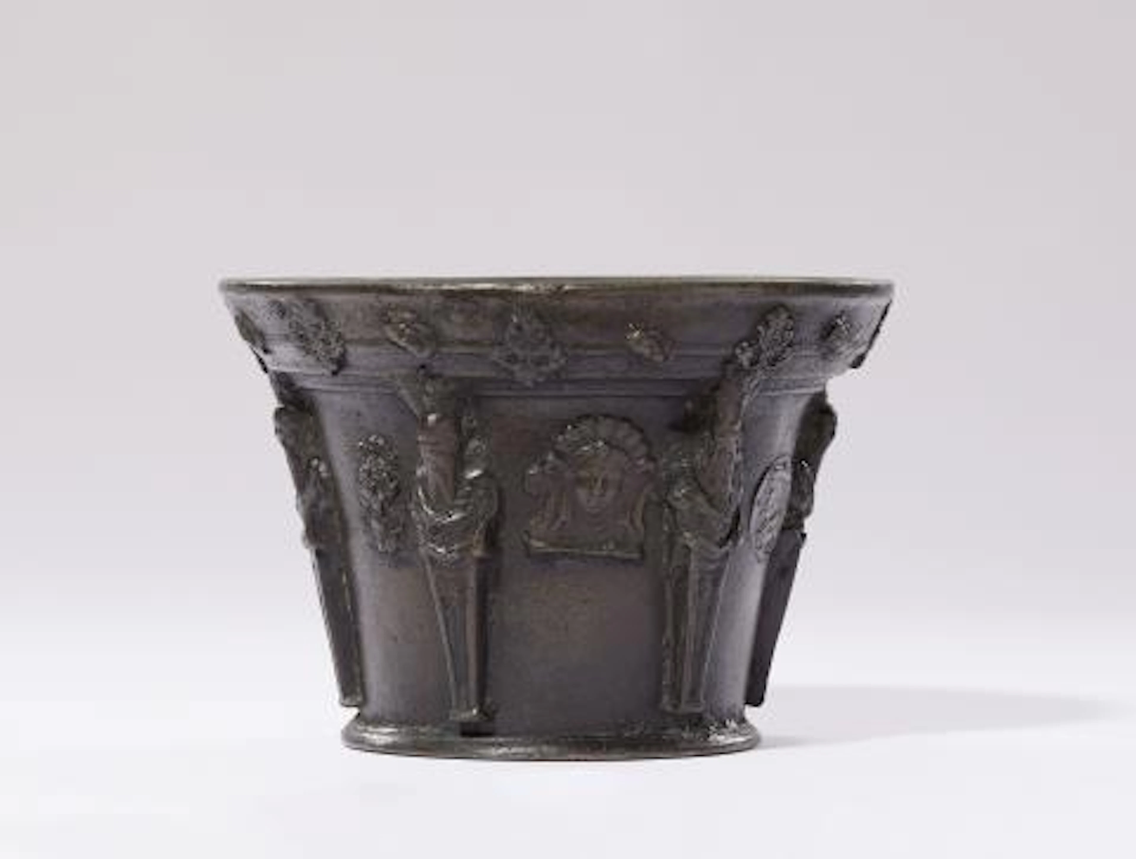 A French bronze mortar with herm pilasters