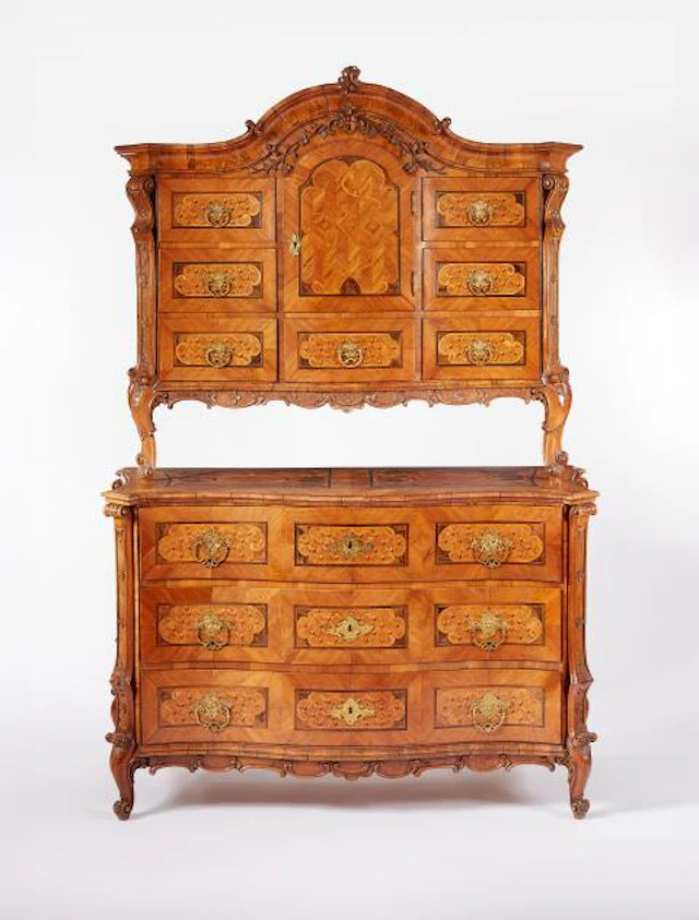 A Main Franconian marquetry bureau bookcase from a princely estate
