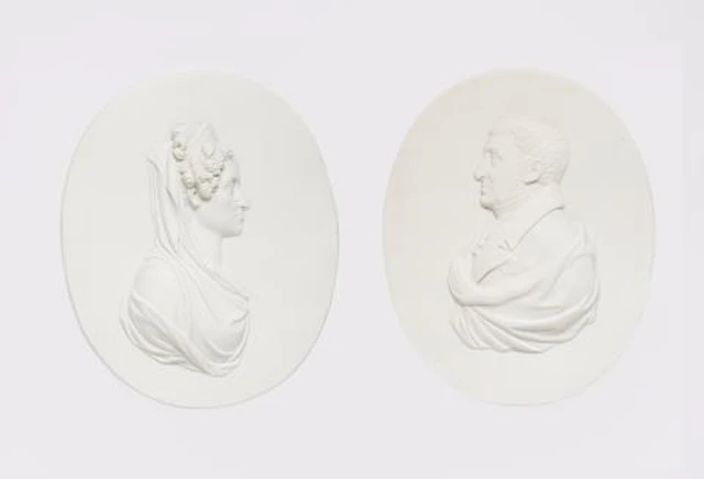 Two Meissen biscuit porcelain portrait plaques