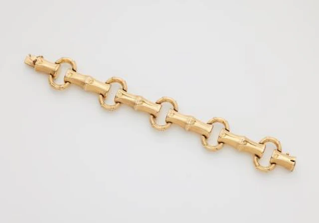 An Italian textured 18k rose gold bamboo chain bracelet.