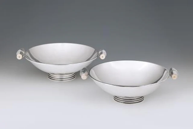 A rare pair of silver table centrepieces by Hans Hansen