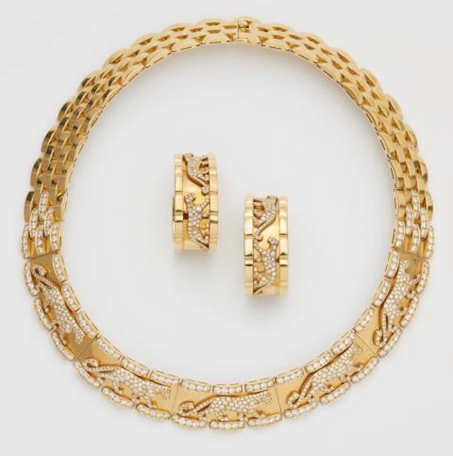 A French 18k yellow gold and diamond "Mahango Panthère" suite, composed