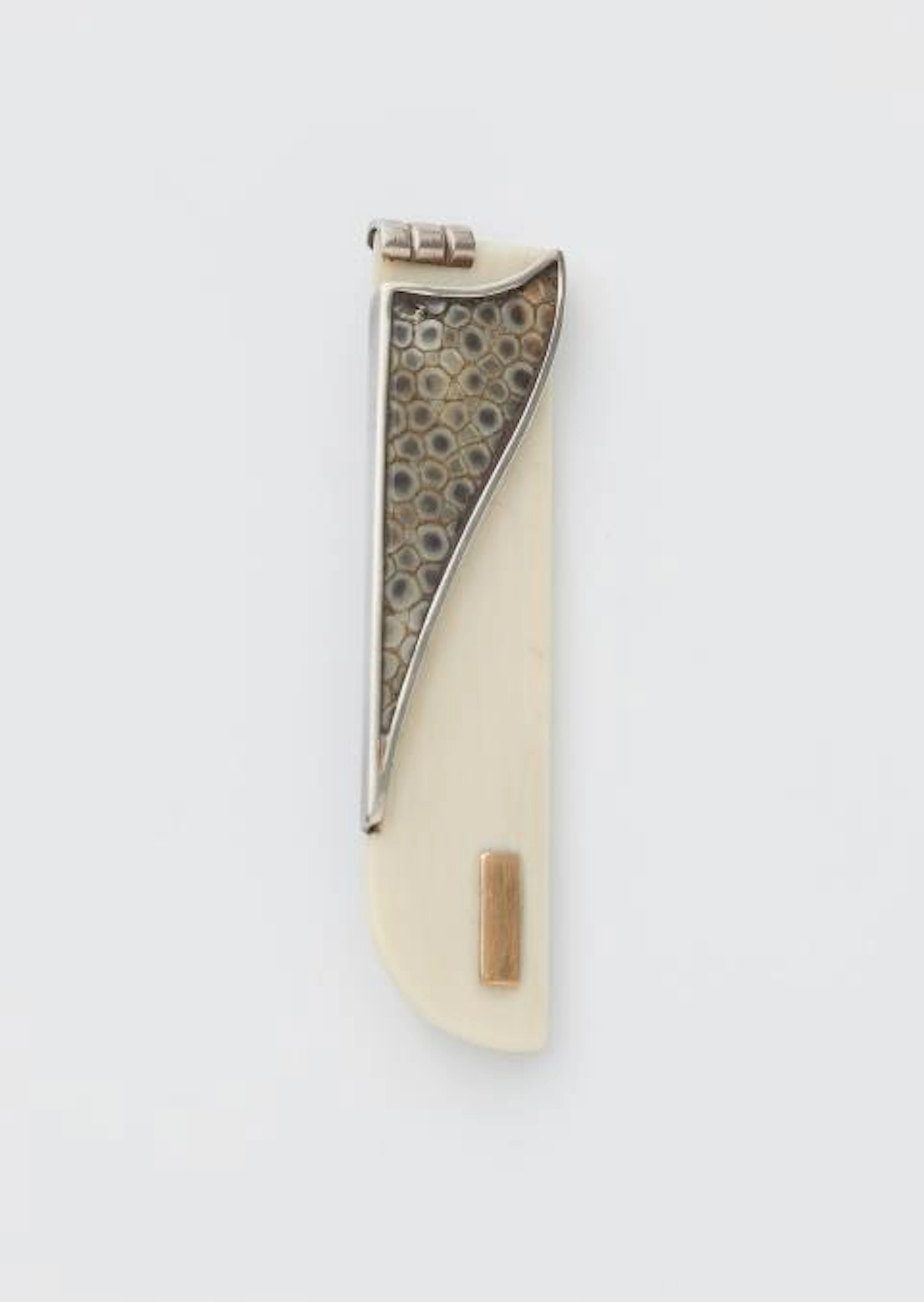 A French silver 18k gold galuchat and ivory Cubist bar brooch.