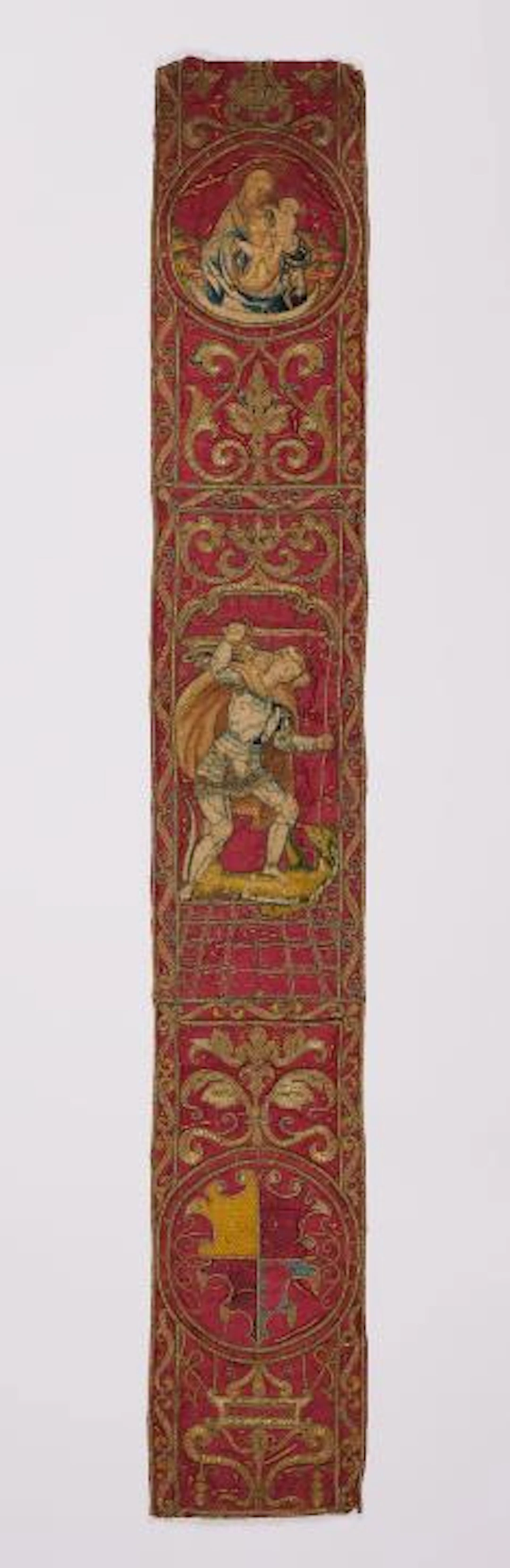 A fabric border with figural embroidery