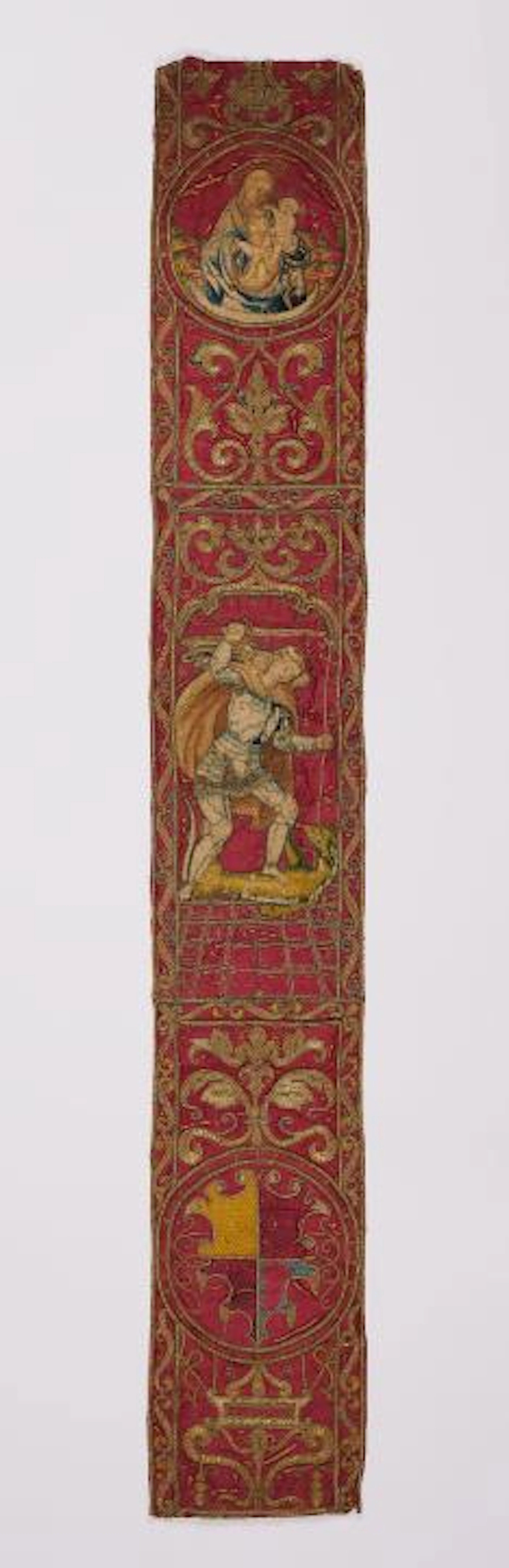 A fabric border with figural embroidery