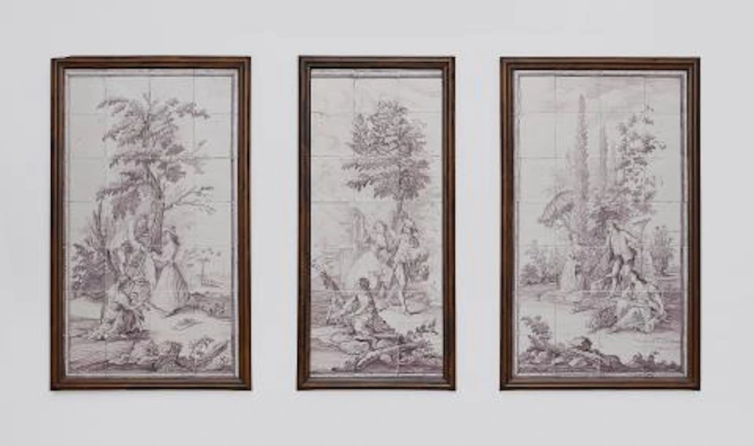 Three faience tile pictures with allegories by Jan Aalmis the Younger