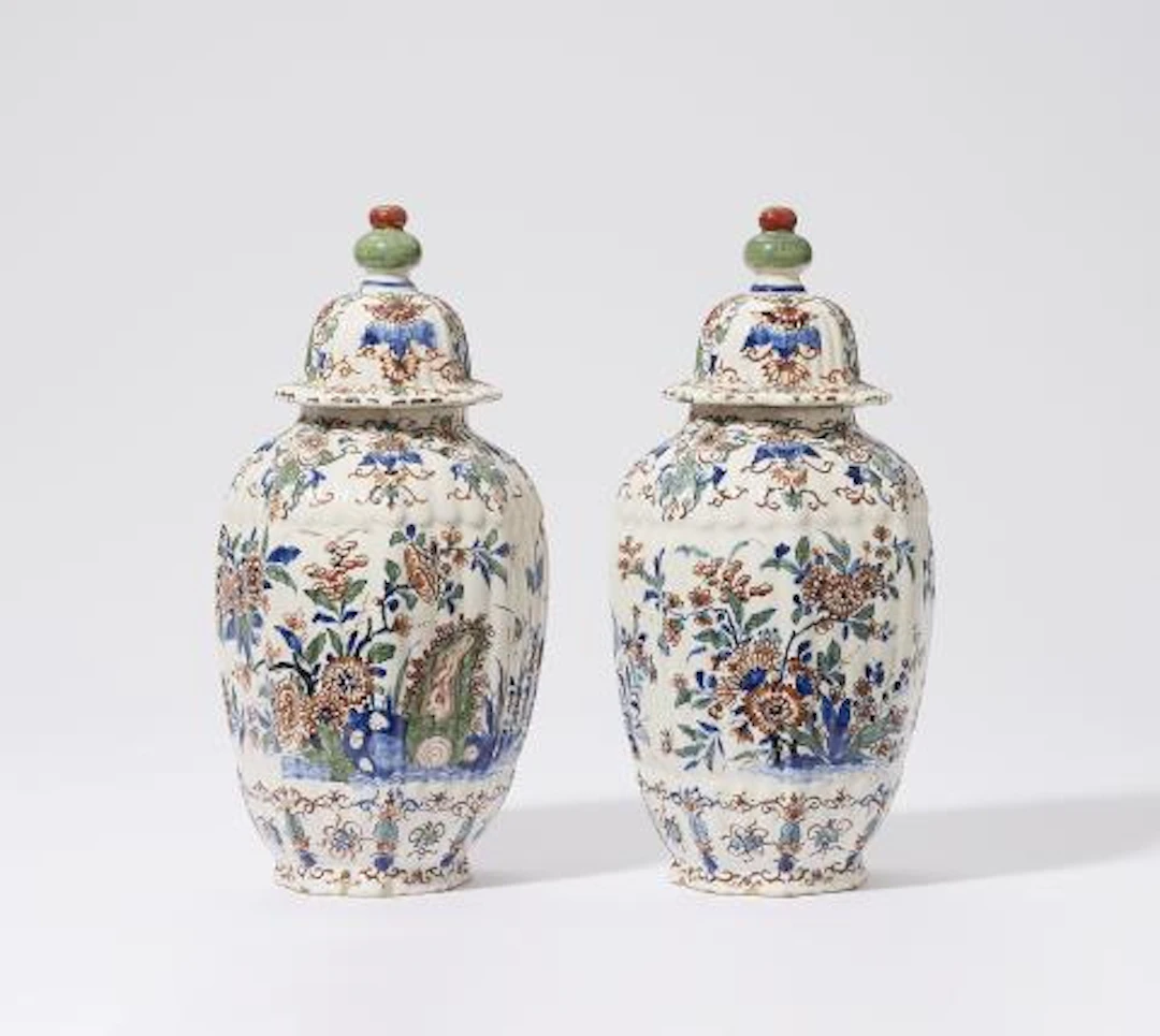 A pair of Dutch Delft faience vases with "Cachemire" decor