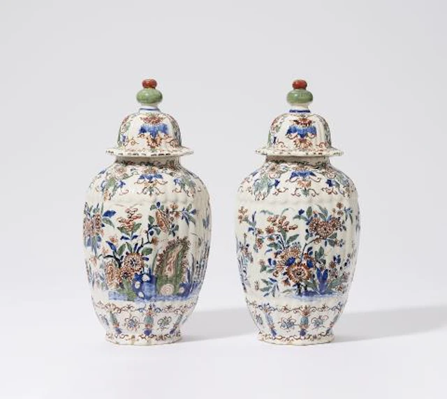 A pair of Dutch Delft faience vases with "Cachemire" decor