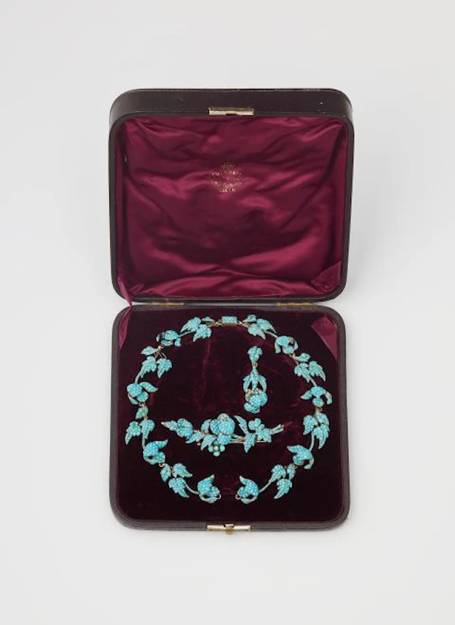 Parts of a late 19th century silver and turquoise suite comprising