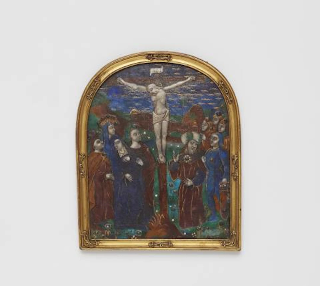 A Limoges enamel plaque with the Crucifixion
