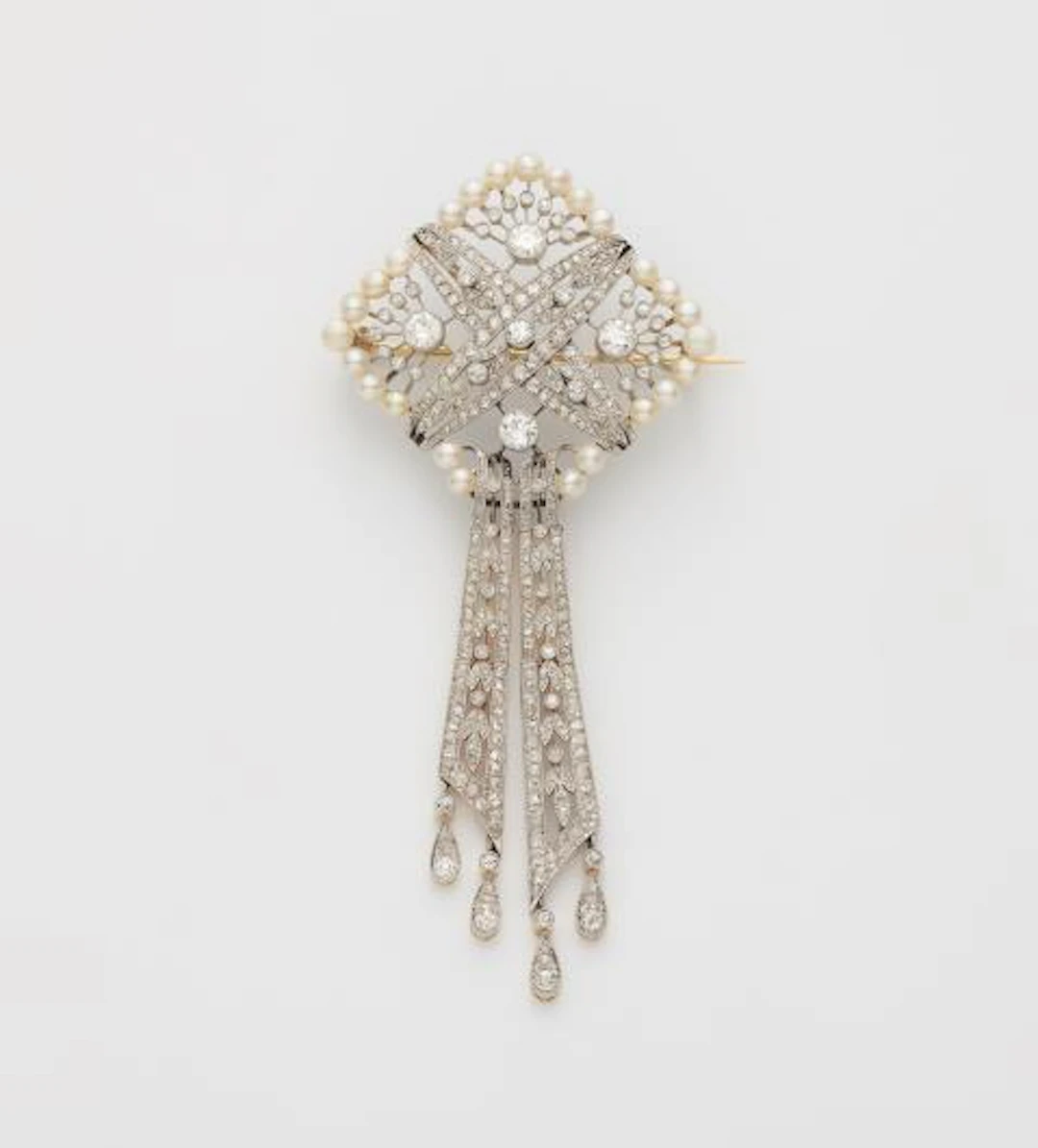 A platinum 18k gold diamond and pearl Belle Epoque brooch, can also