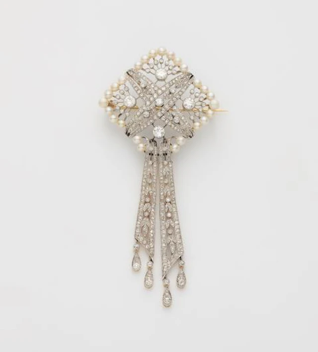 A platinum 18k gold diamond and pearl Belle Epoque brooch, can also