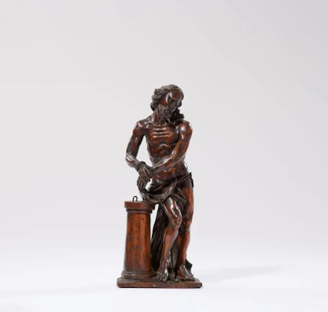 A carved walnut figure of Christ at the Column