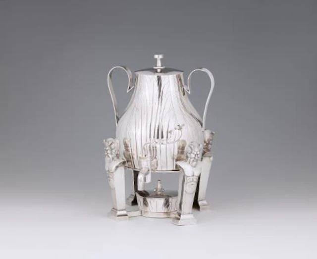 An unusual silver tea kettle by Emil Lettré
