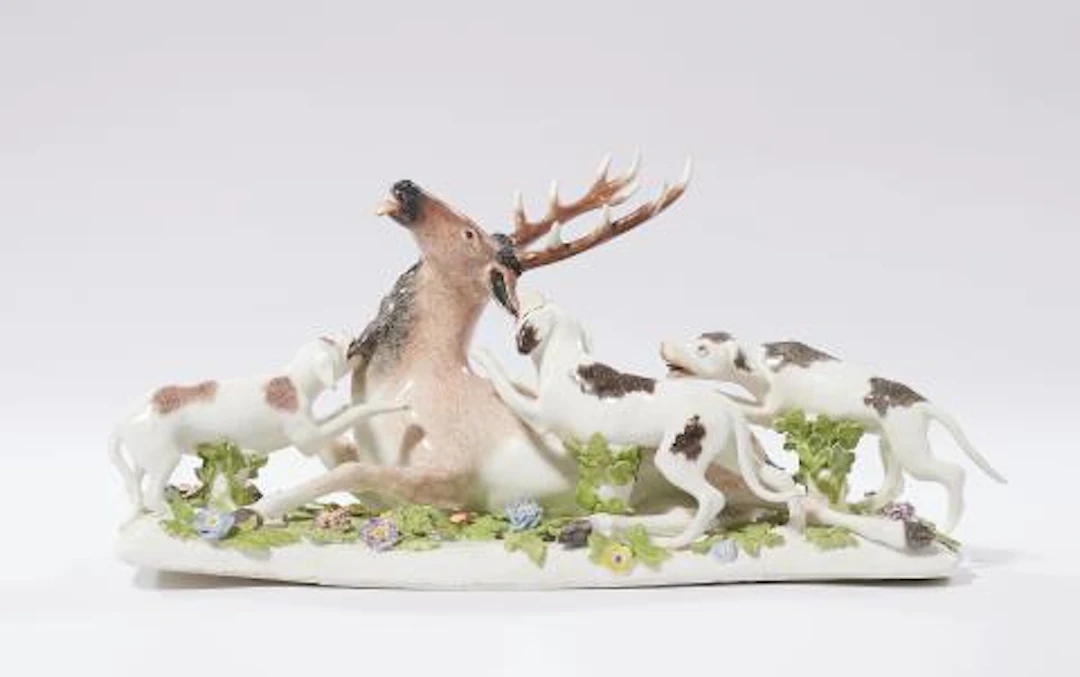 A Meissen porcelain deer hunt group