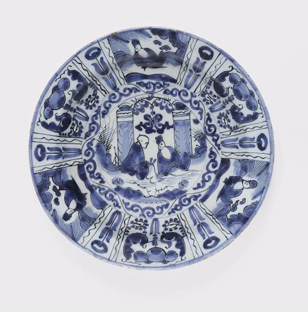 A Dutch Delft faience plate with Wanli decor