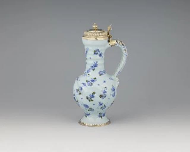 A Hanau faience jug with Augsburg silver gilt mounts