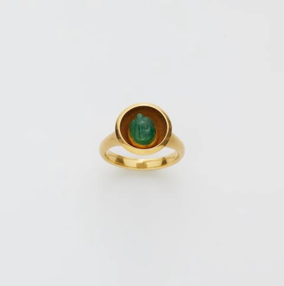 A German 18k yellow gold ring with a Roman Imperial chrome chalcedony