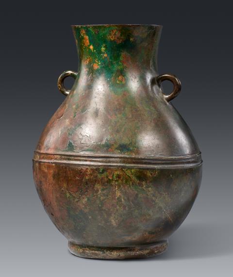 A hu-shaped bronze vase. Han dynasty (206 BC - 220) or later