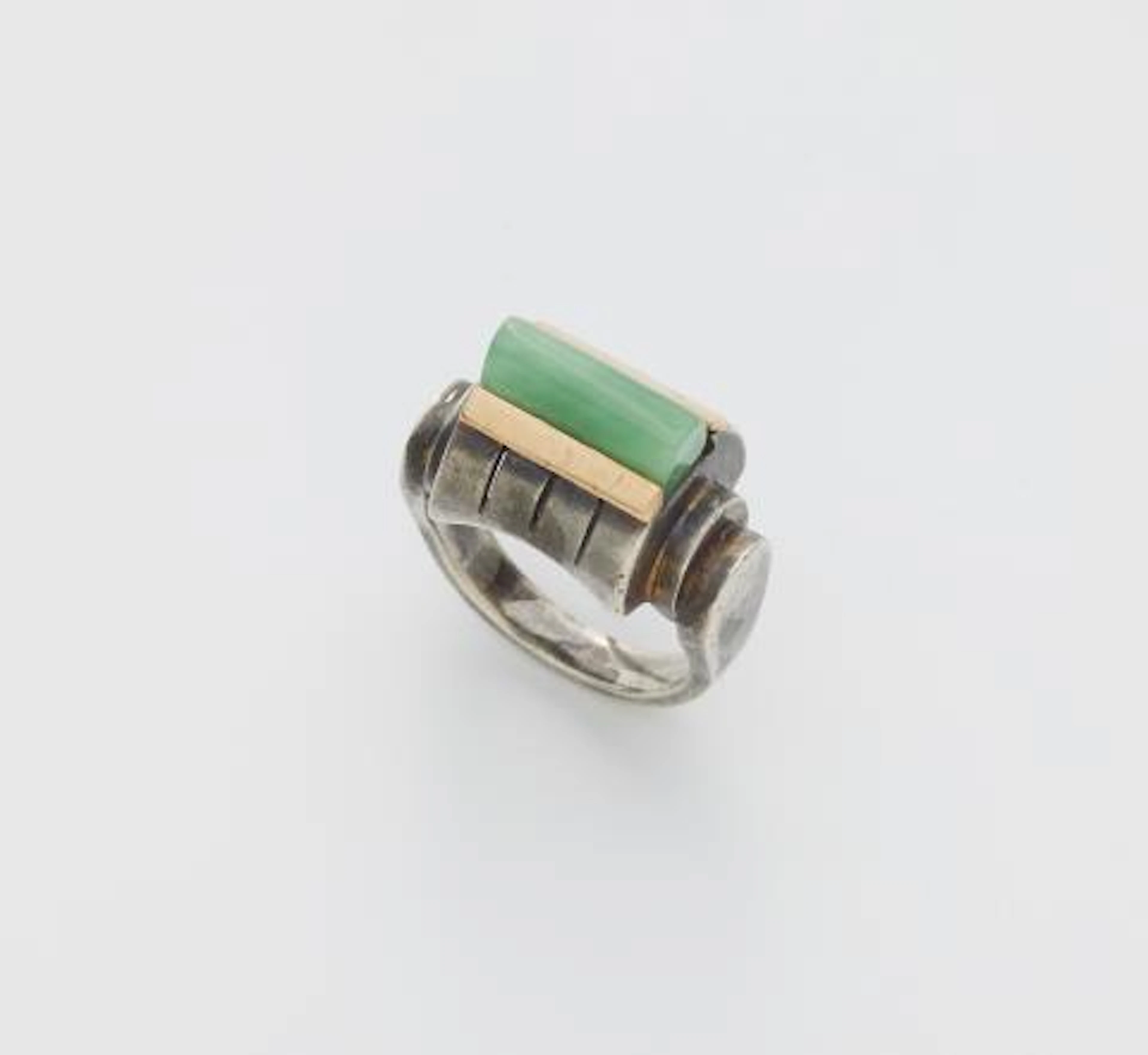 A French 18k gold plated silver and jade Art Déco ring.