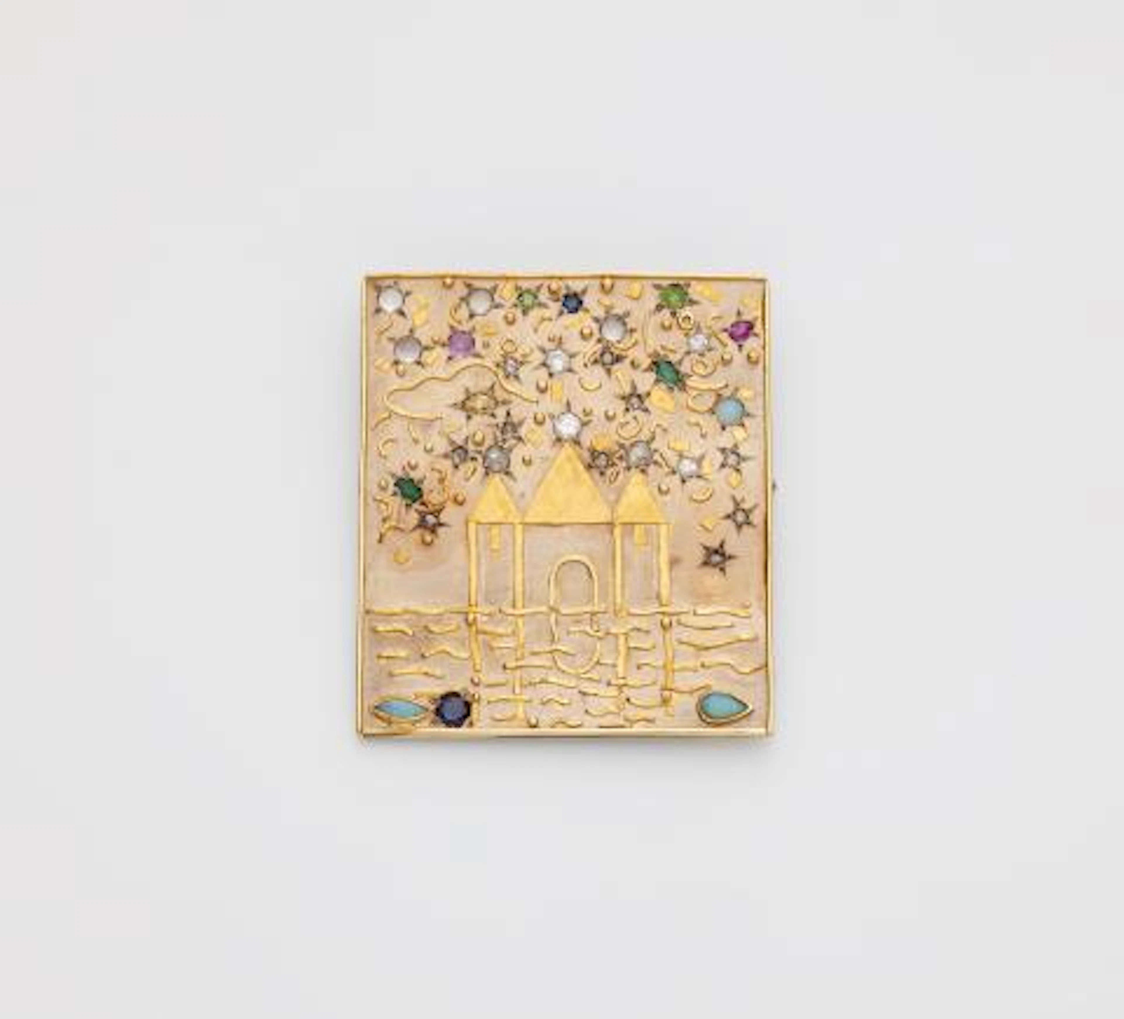 A German 18k bicolour gold diamond coloured gemstone and diamond brooch