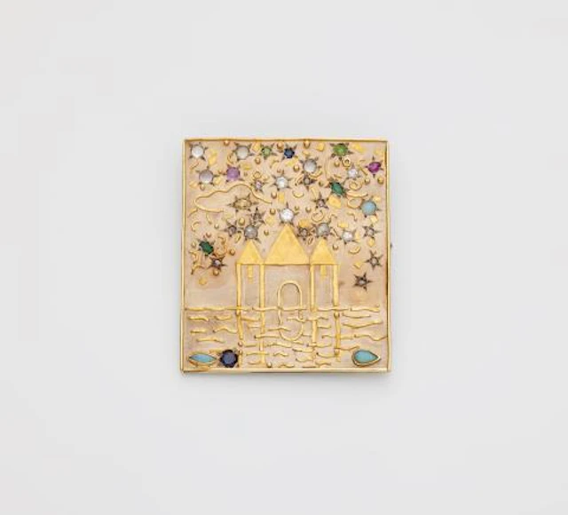 A German 18k bicolour gold diamond coloured gemstone and diamond brooch