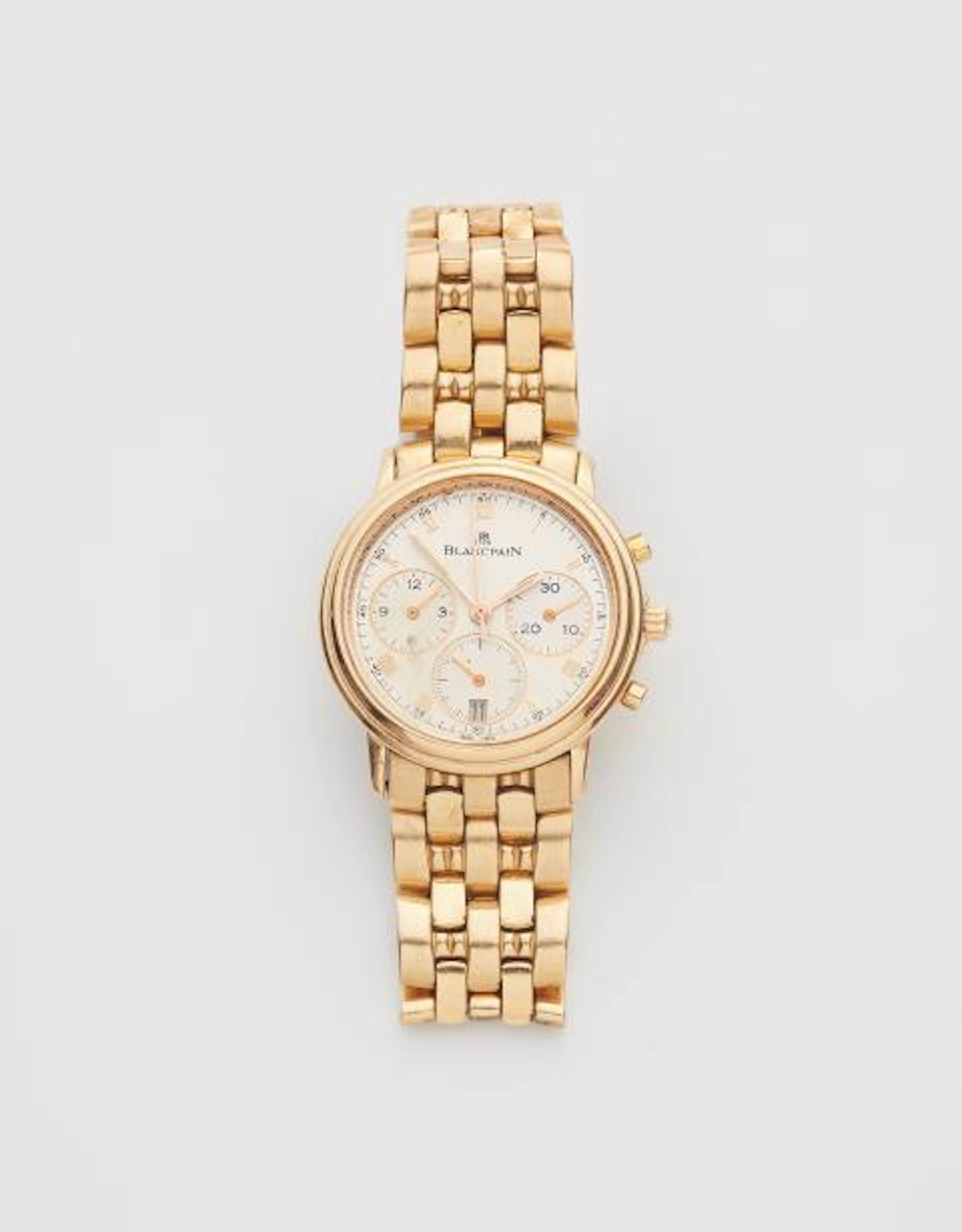 An 18k gold Blancpain Villeret Chronograph wristwatch.