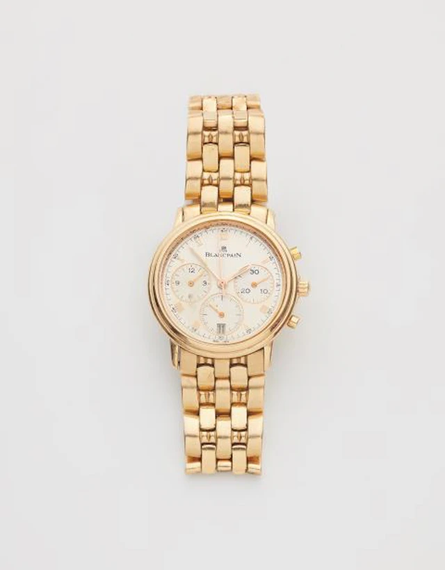 An 18k gold Blancpain Villeret Chronograph wristwatch.