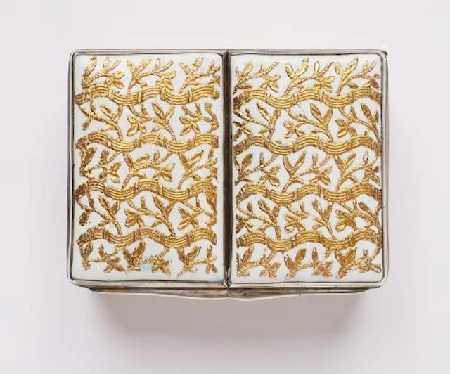 An enamelled double-box with gold tendril ornament