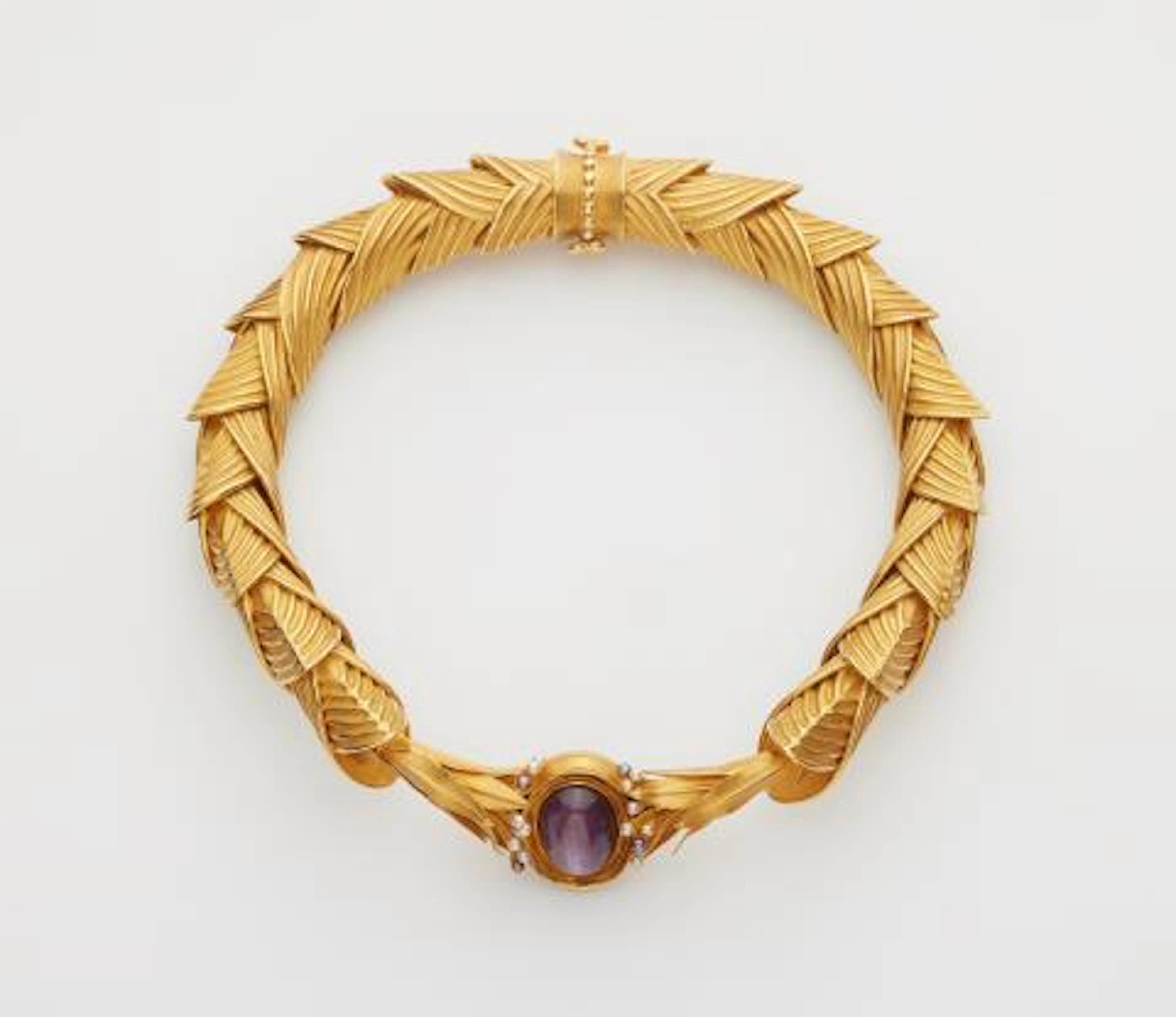 A one of a kind German 18k gold and coloured pearl wreath necklace
